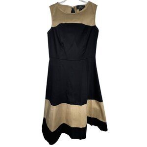 Dennis Basso‎ Black & Beige Color Block Sleeveless Dress Size 4 Cotton Classic